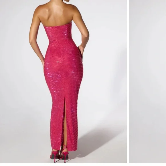 Oh Polly Daleyza Hot Pink Strapless Embellished Gown Size 0 - Picture 3 of 4